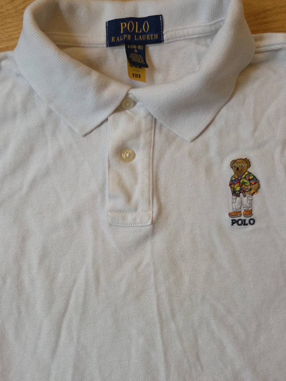 Polo Ralph Lauren Boys White Beach Club Bear Polo Shirt L 14-16
